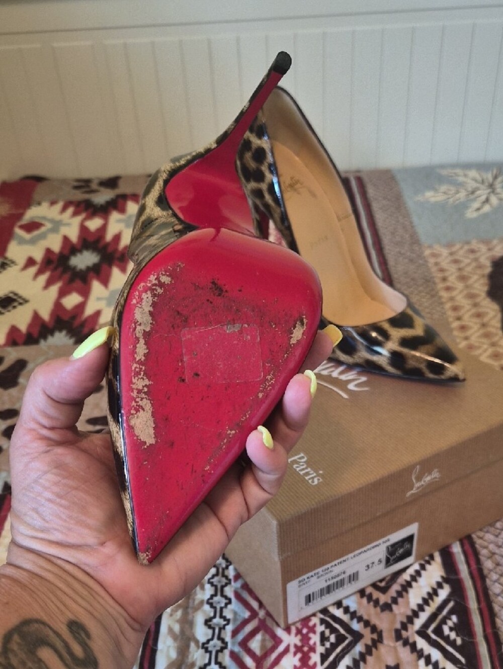 Christian Louboutin Leopard Patent Pumps with Red Soles - Picture 2 of 5